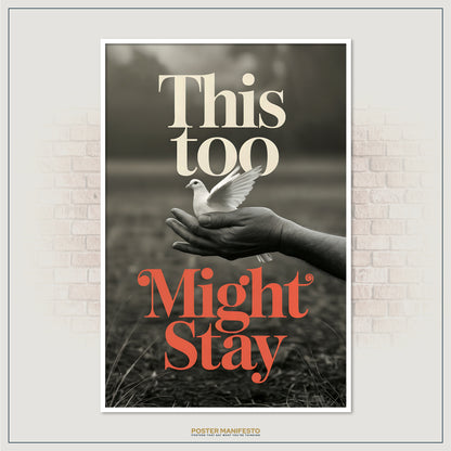Inspirational poster with a gentle hand holding a white dove and warm-toned lettering