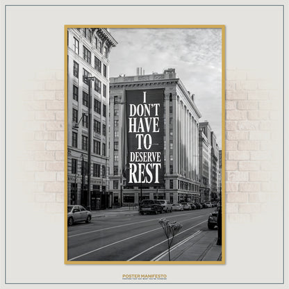 Urban street view with bold self-care typography on tall building