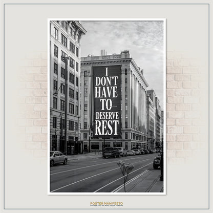 Monochrome motivational wall art with city background and rest affirmation