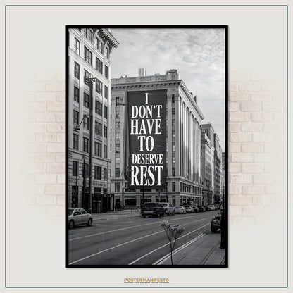 Empowering quote poster in bold type over downtown city scene