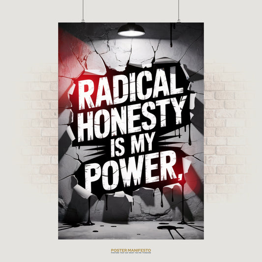 Bold graffiti-style text on cracked wall reading “Radical Honesty Is My Power”