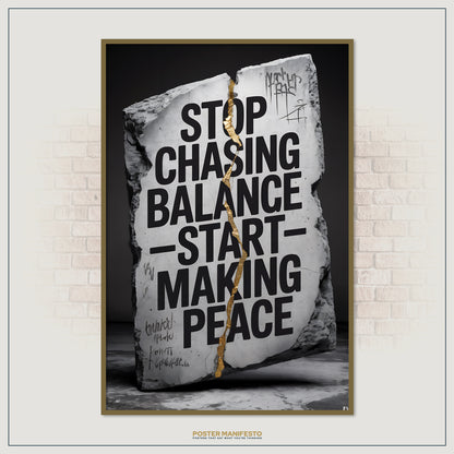 Framed poster with motivational quote on a stone background, displayed on a brick wall.