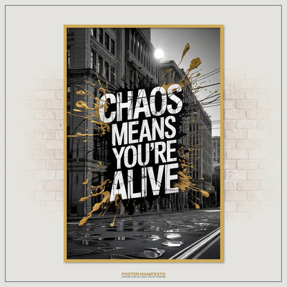 Black and white city background with dramatic gold splatter
