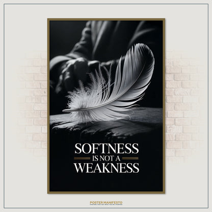 Poster with a feather and motivational quote on a brick wall background