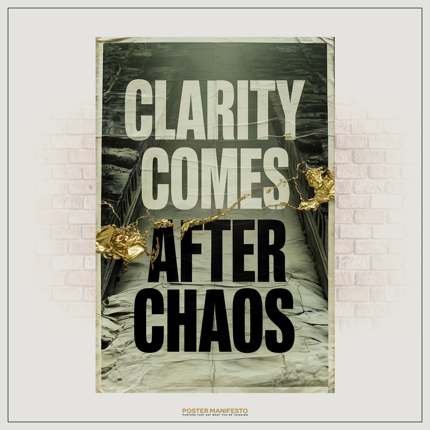 Inspirational wall art featuring bold typography and distressed urban background