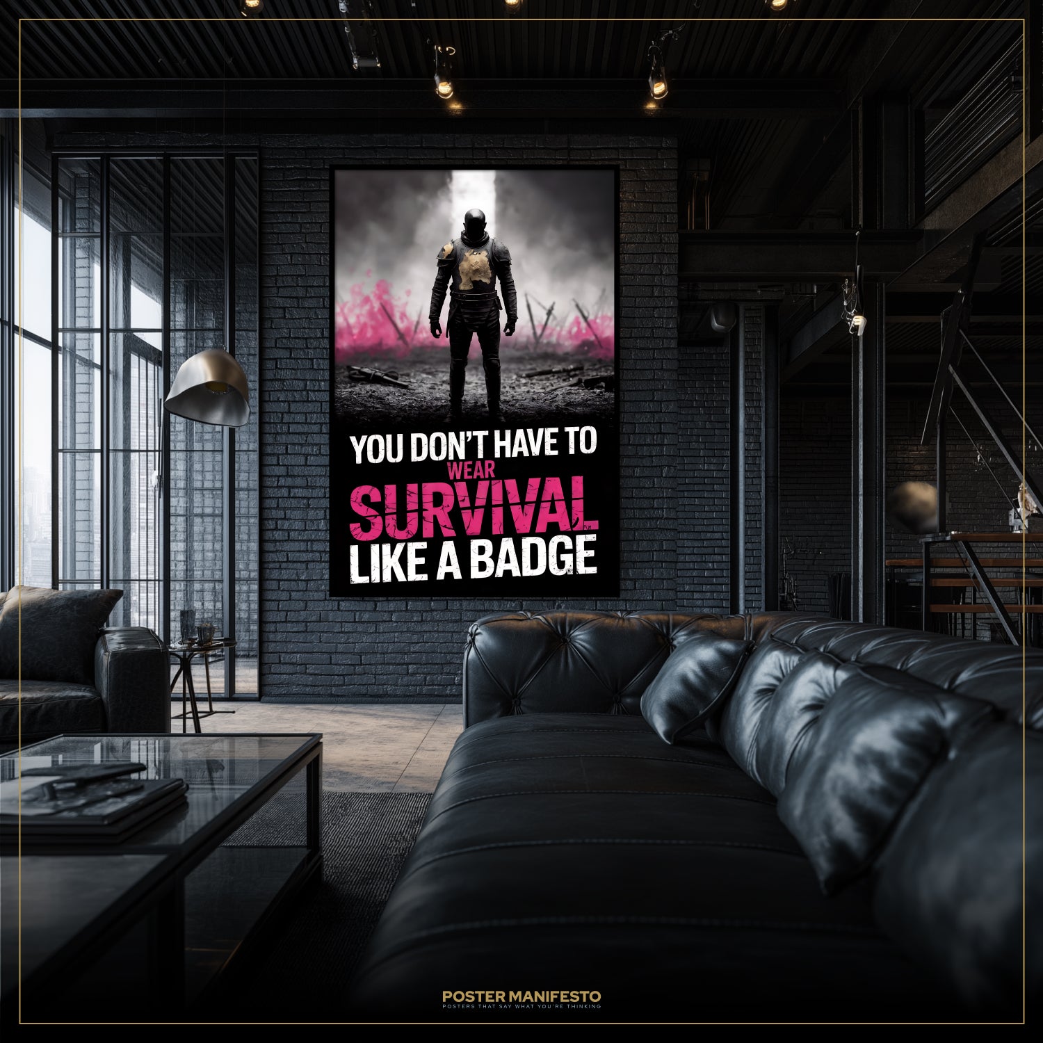 Poster with motivational quote in a modern living room setting