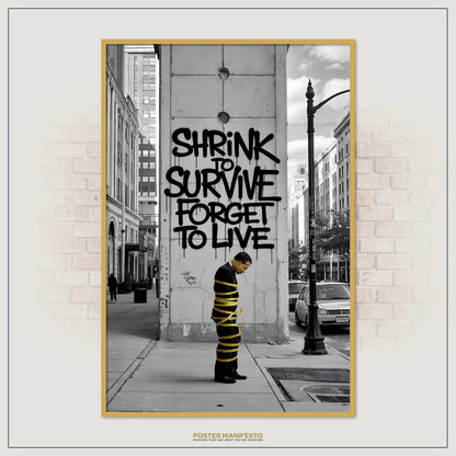 City street wall art with a monochrome background, powerful graffiti, and a pop of yellow.