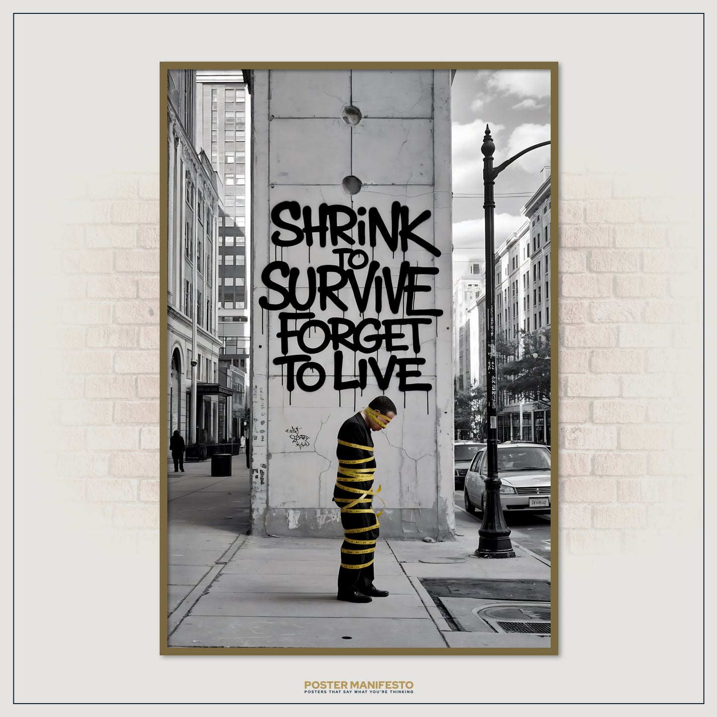 Street photography print highlighting resilience through graffiti and visual symbolism.