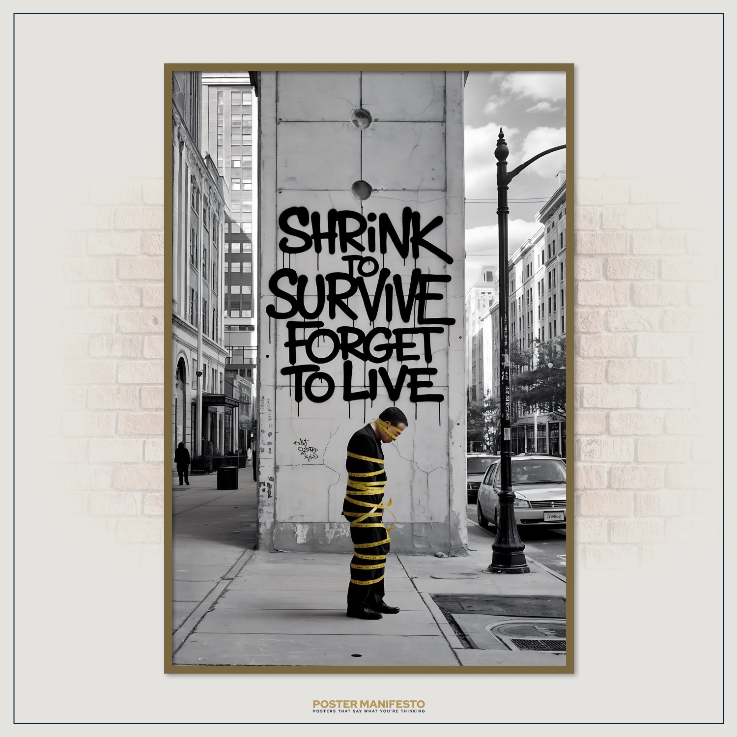 Street photography print highlighting resilience through graffiti and visual symbolism.