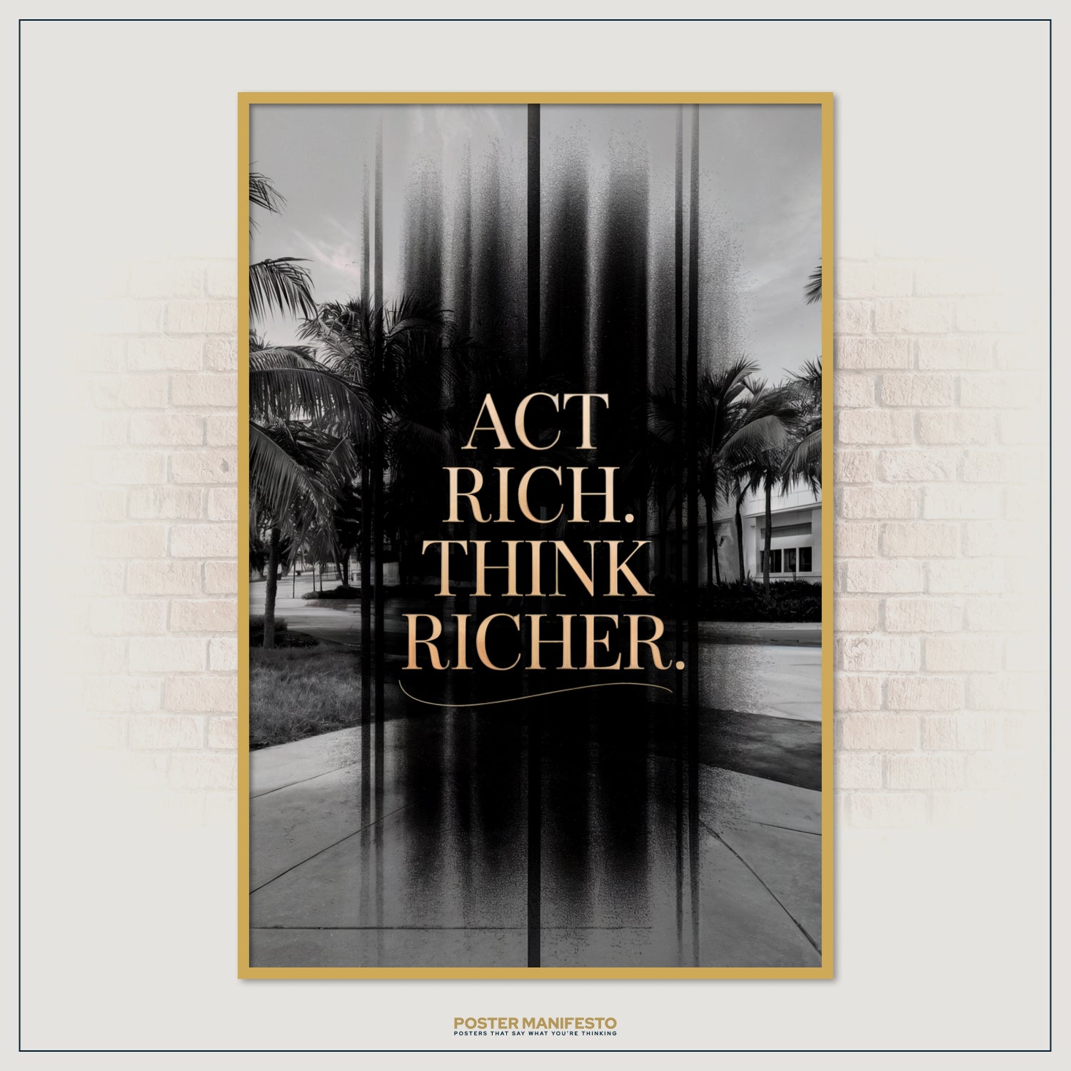 Inspirational poster with stylish typography encouraging ambition, prosperity, and abundance.