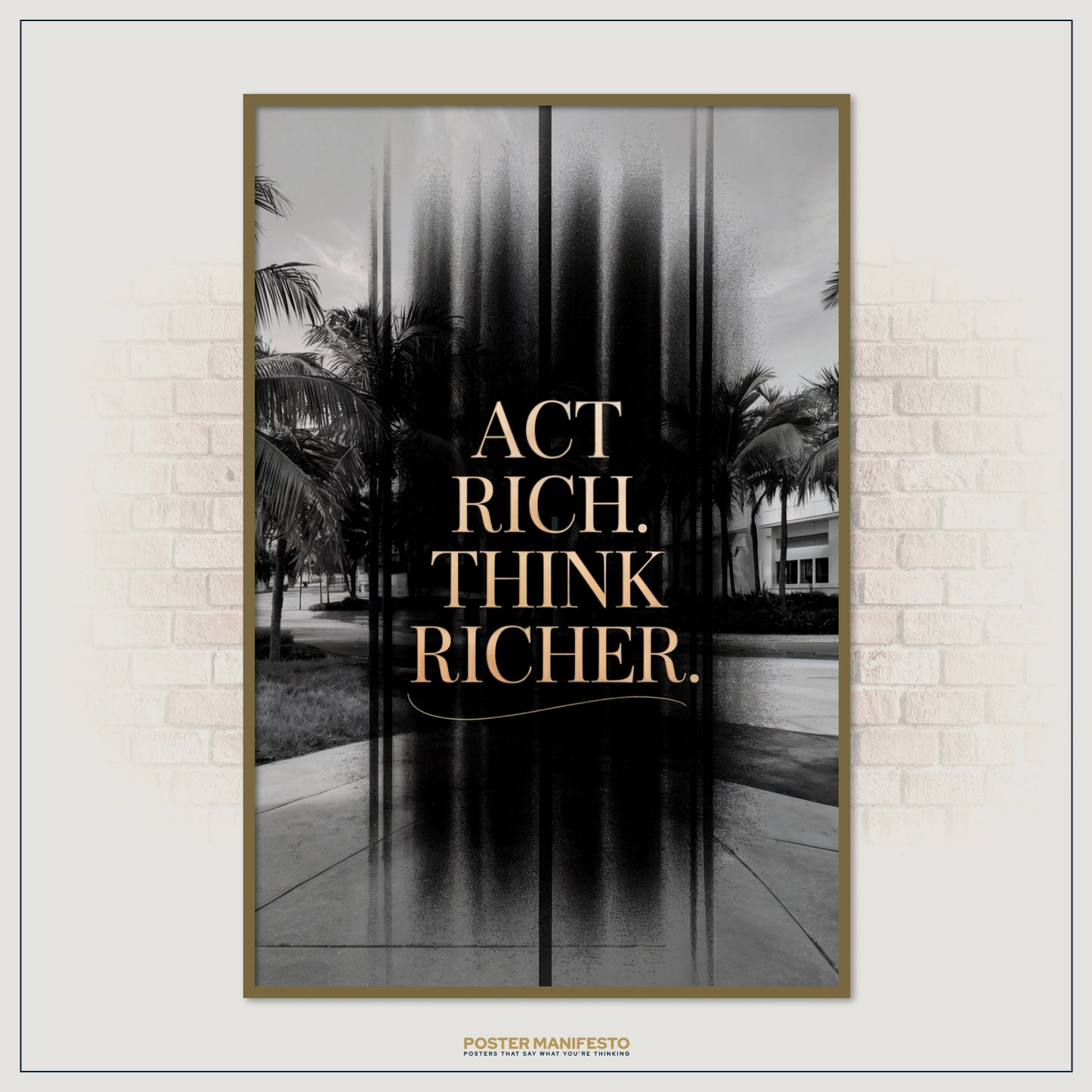 Modern typography poster with wealth mindset message perfect for office or home workspace.