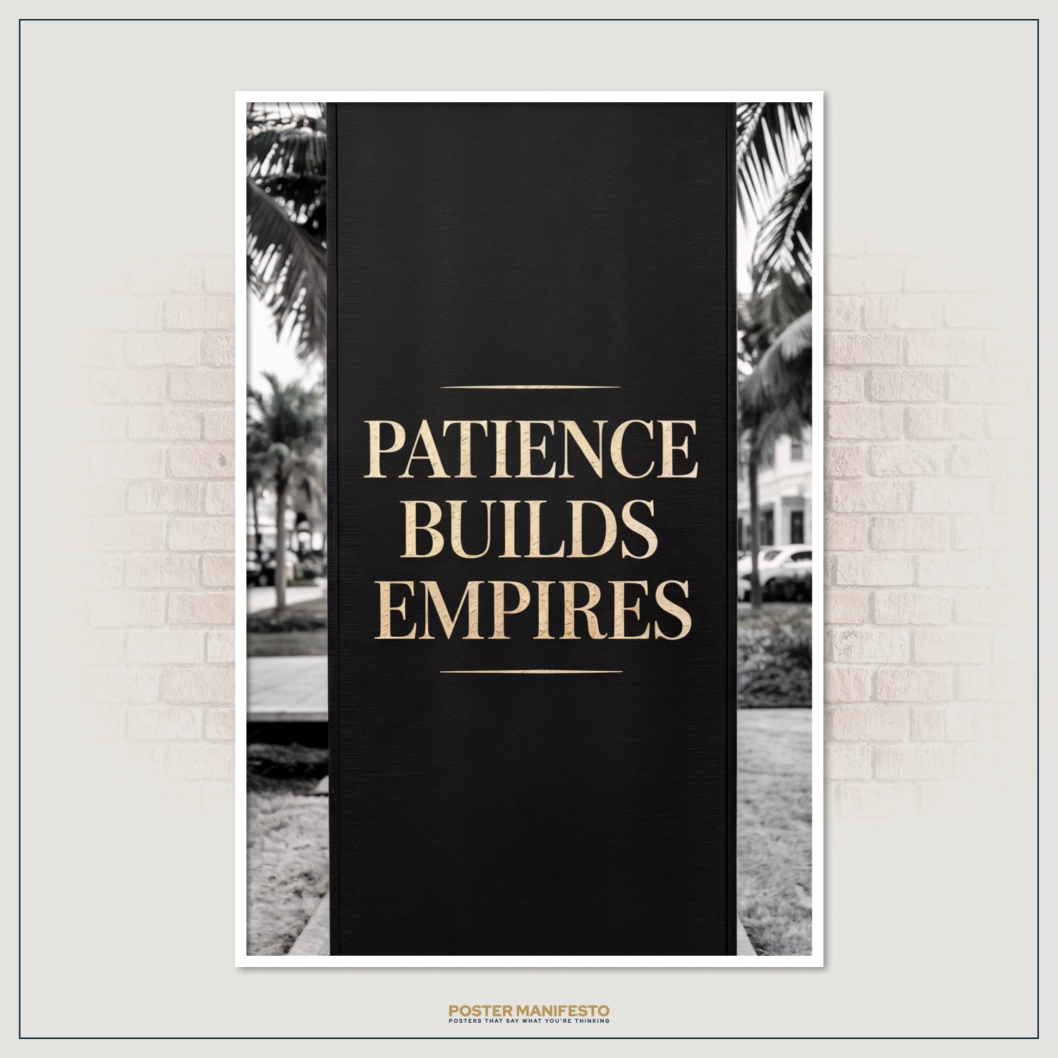 Motivational artwork with bold typography highlighting discipline and ambition.