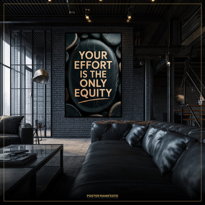Modern interior with a motivational poster on a brick wall