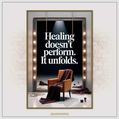 Thoughtful motivational decor featuring bold typography, spotlight design, and symbolic imagery, ideal for spaces focusing on self-growth, therapy, or personal reflection.