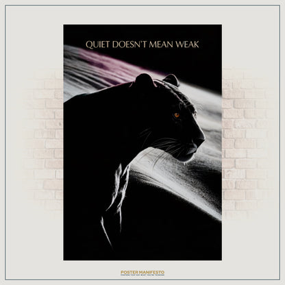 Inspirational wall art featuring the silhouette of a panther with glowing amber eyes, embodying resilience, focus, and inner power.