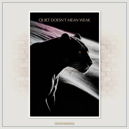 Artwork depicting a panther in shadows with motivational words, perfect for inspiring discipline and mental toughness.