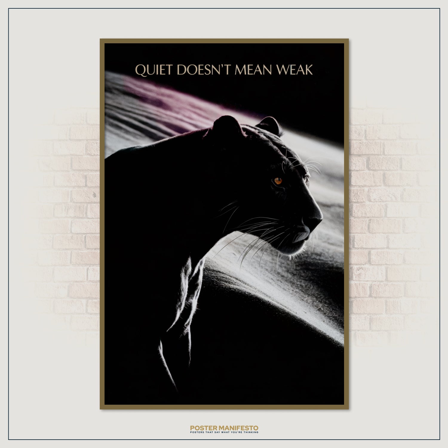 Elegant motivational wall print combining animal imagery and a resilience quote, symbolizing the strength of silence and determination.
