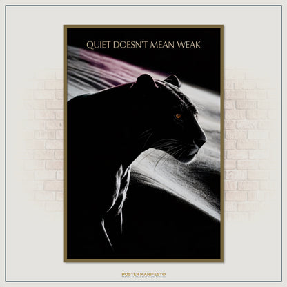 Elegant motivational wall print combining animal imagery and a resilience quote, symbolizing the strength of silence and determination.