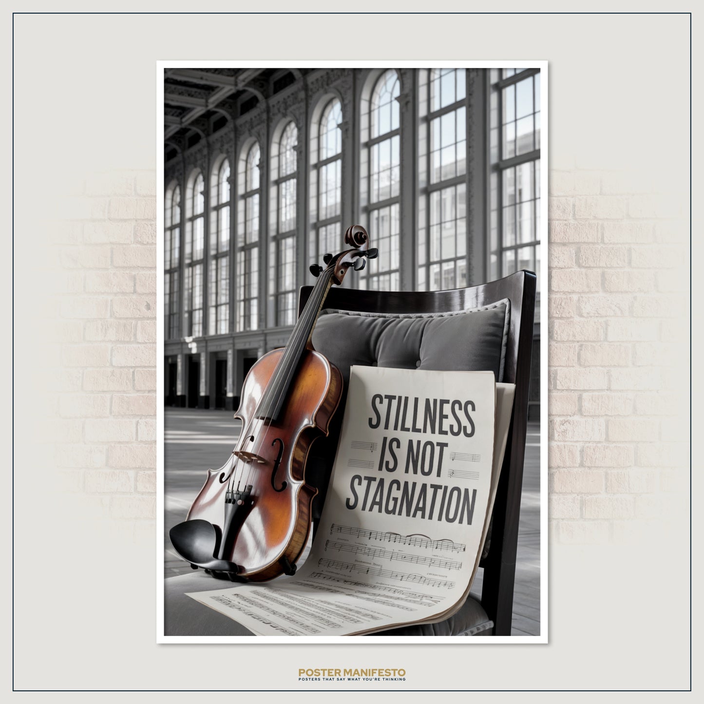Inspirational music artwork combining classical violin design with a motivational life quote.