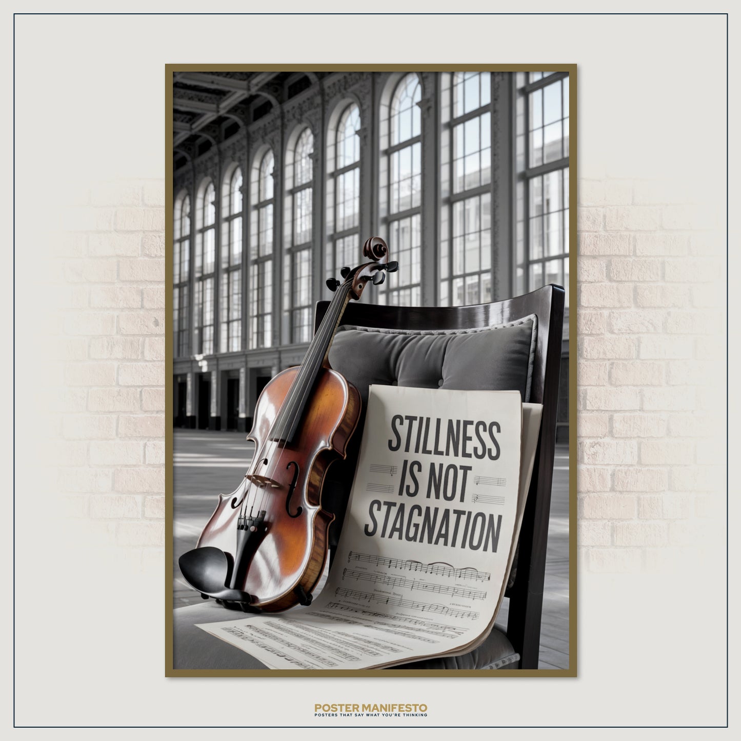 Motivational wall décor poster merging music imagery and powerful typography about patience and resilience.