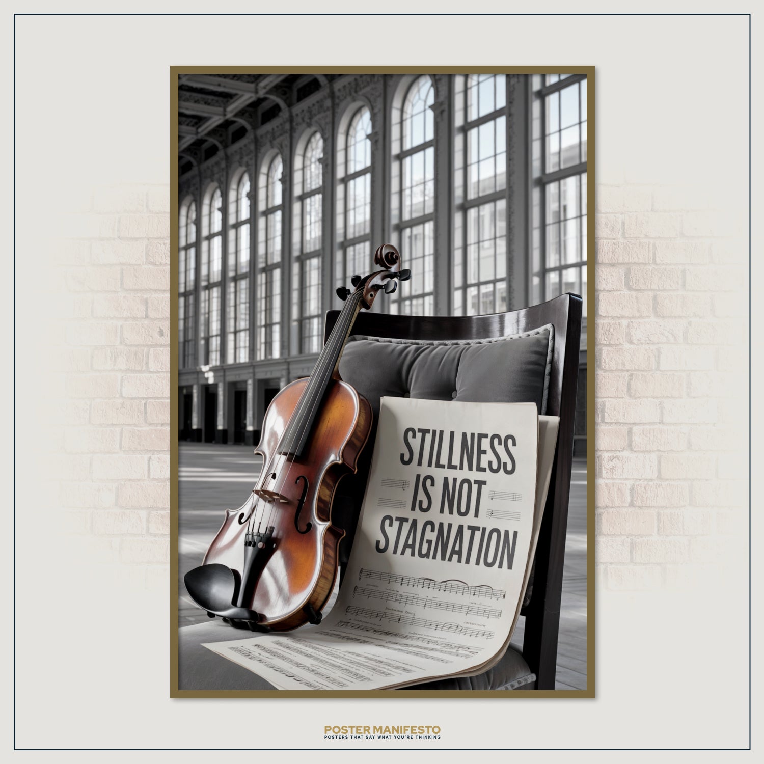 Motivational wall décor poster merging music imagery and powerful typography about patience and resilience.