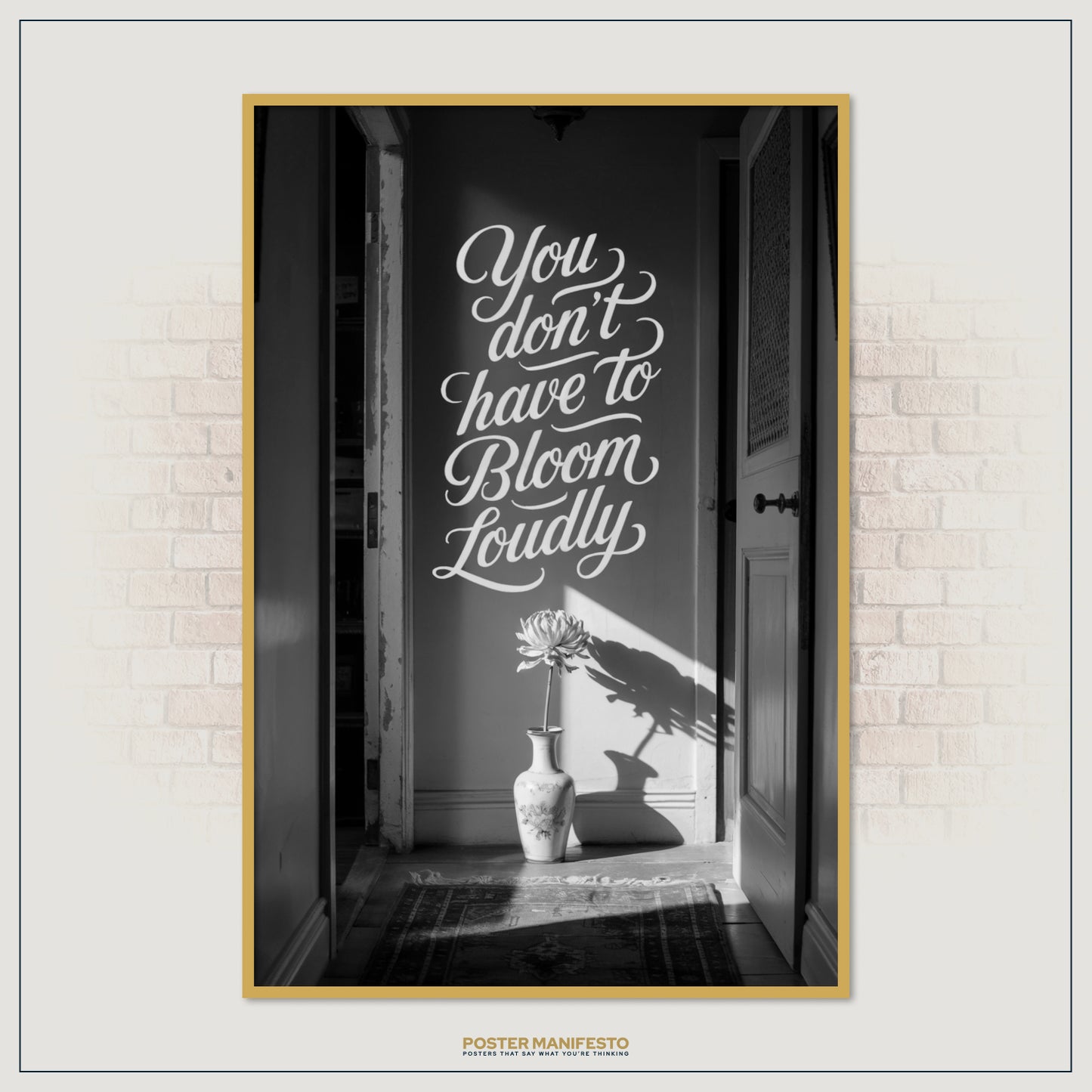 Elegant black-and-white motivational artwork reminding that growth can be subtle yet powerful.