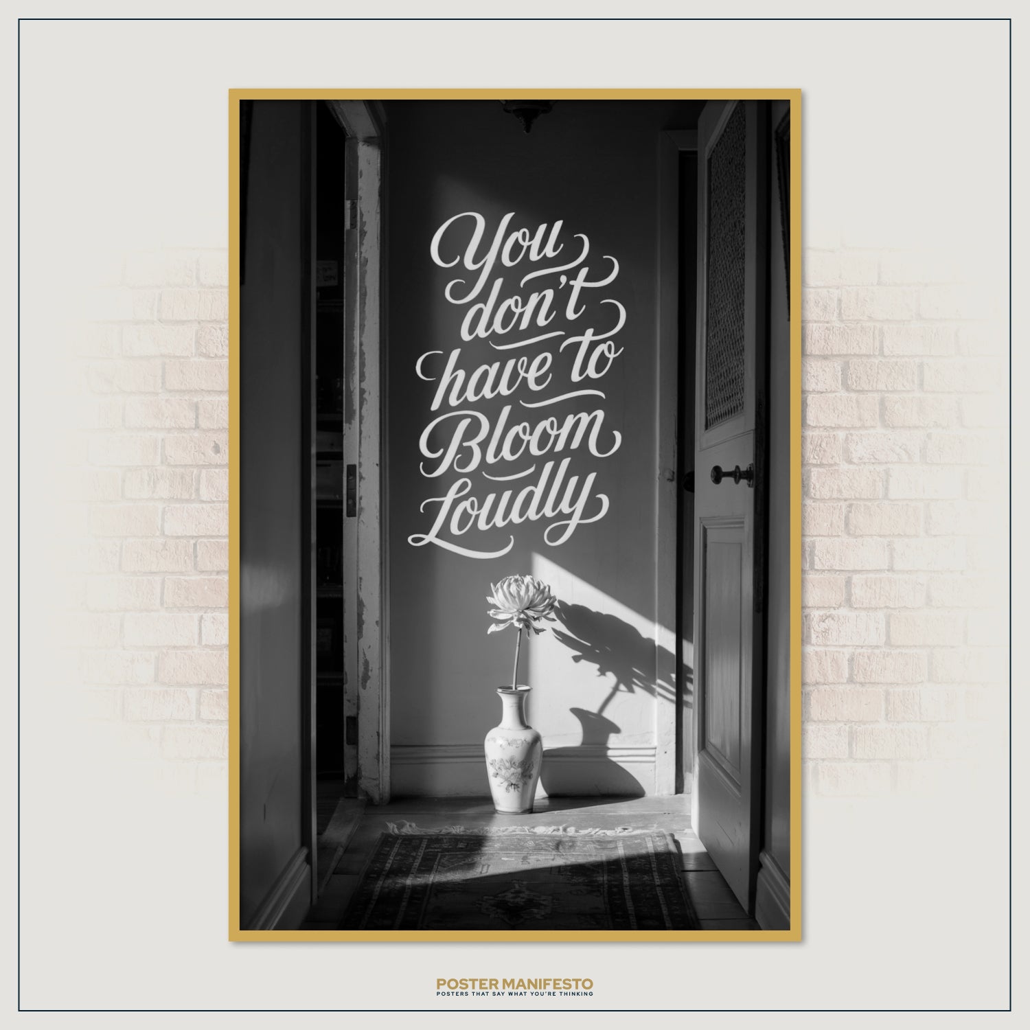 Elegant black-and-white motivational artwork reminding that growth can be subtle yet powerful.