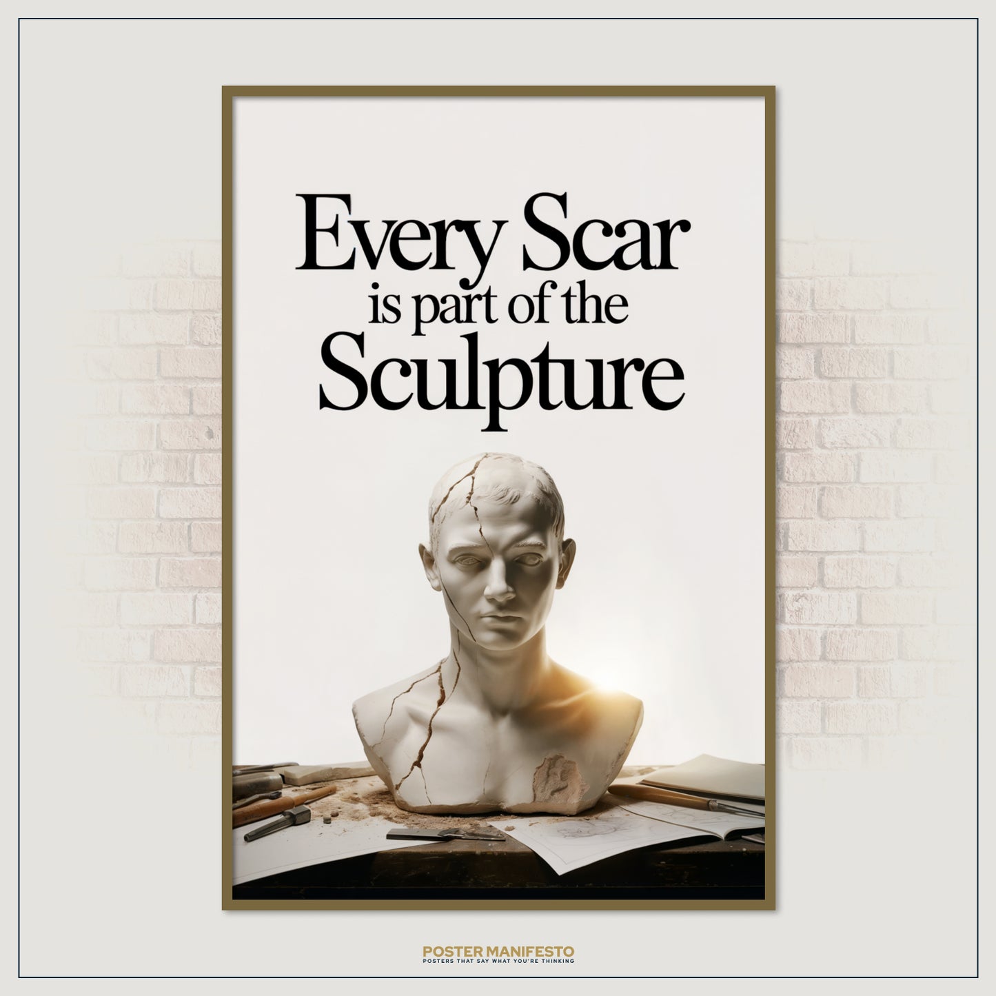 Healing and resilience wall art blending classical sculpture imagery with a powerful inspirational message.