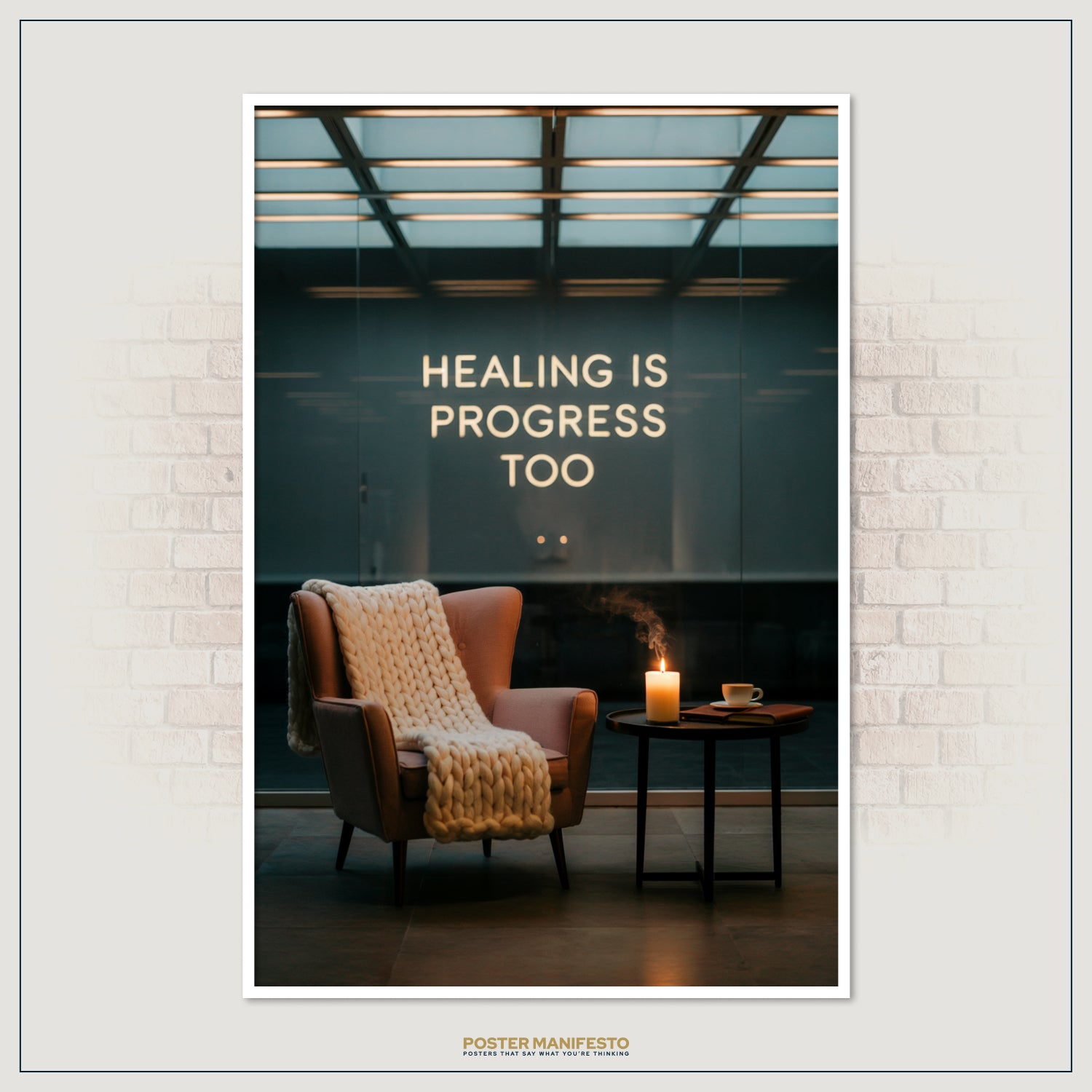 Minimalist motivational poster for therapy and wellness spaces with the quote “Healing Is Progress Too.”