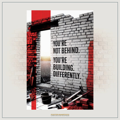 Inspirational wall art featuring unfinished brick wall with motivational message about growth.