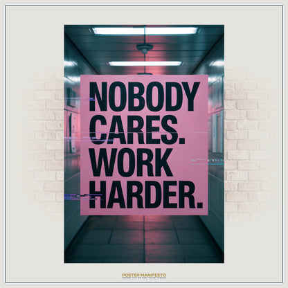 Motivational wall art featuring a glitch-styled design with bold text reminding viewers of hustle and resilience.