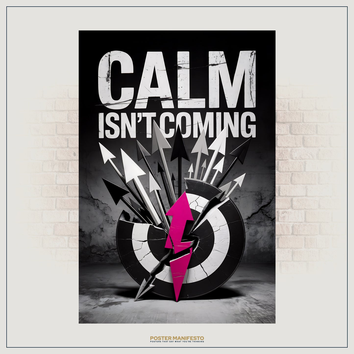 Sarcastic wall art with dynamic arrow burst and distressed text design