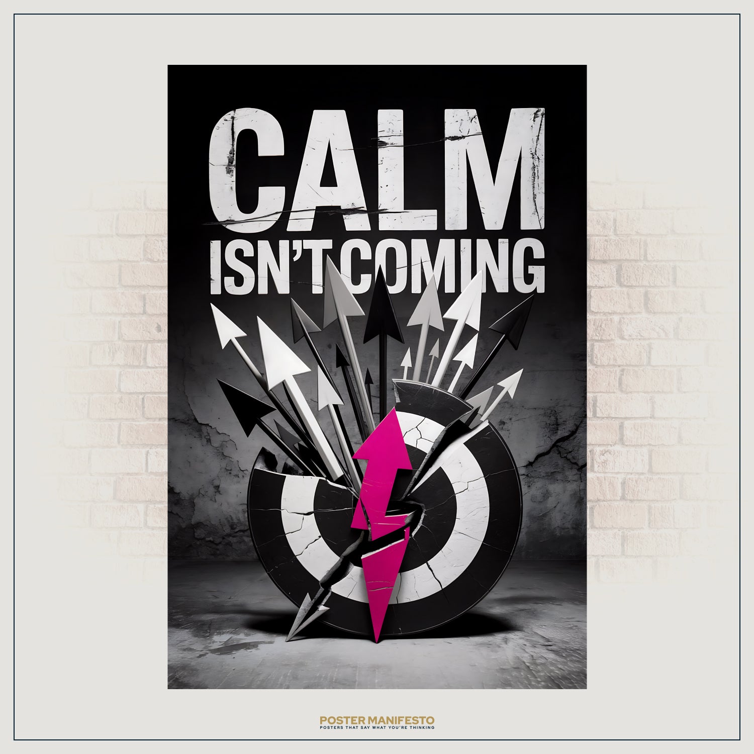 Sarcastic wall art with dynamic arrow burst and distressed text design