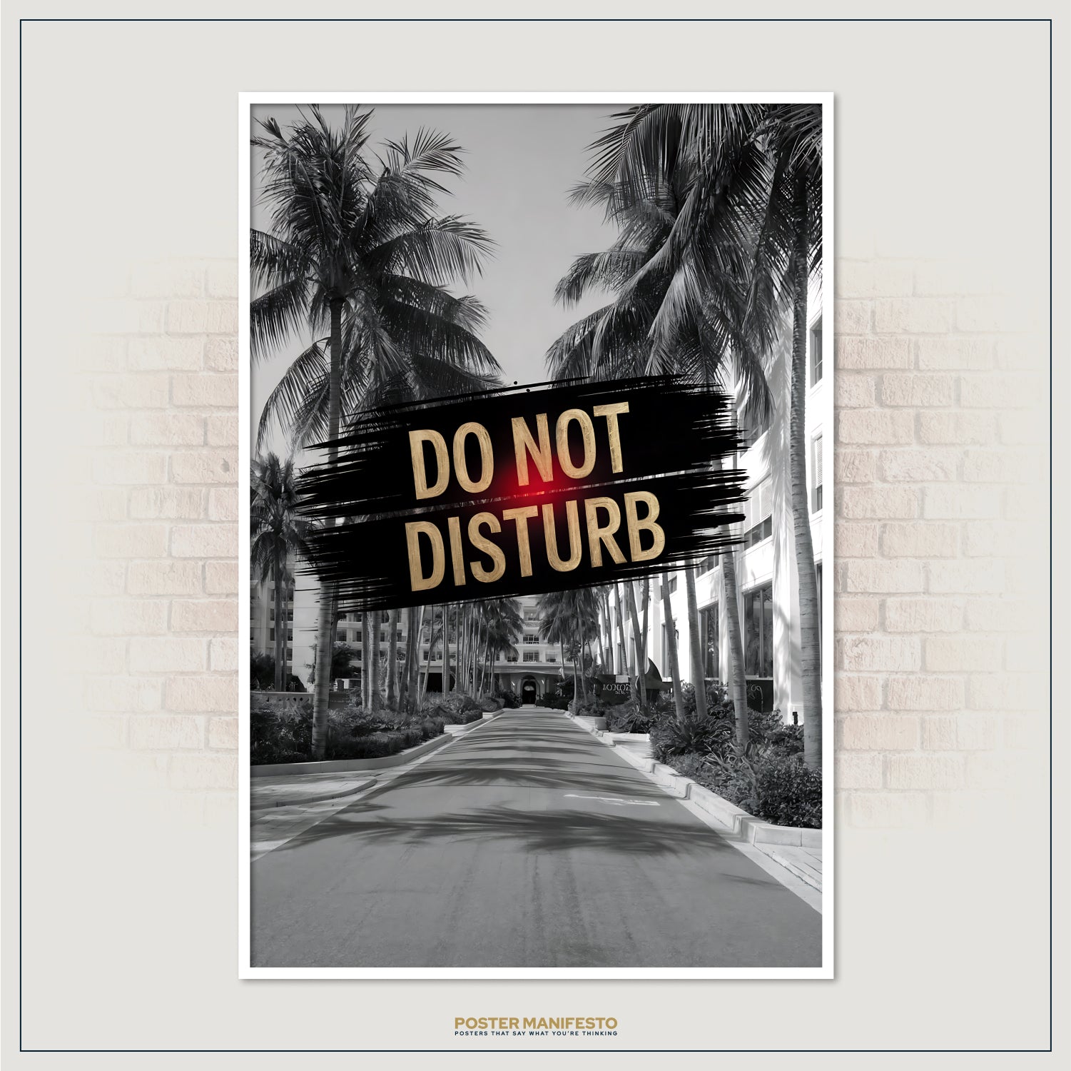 Monochrome tropical scene with statement text overlay