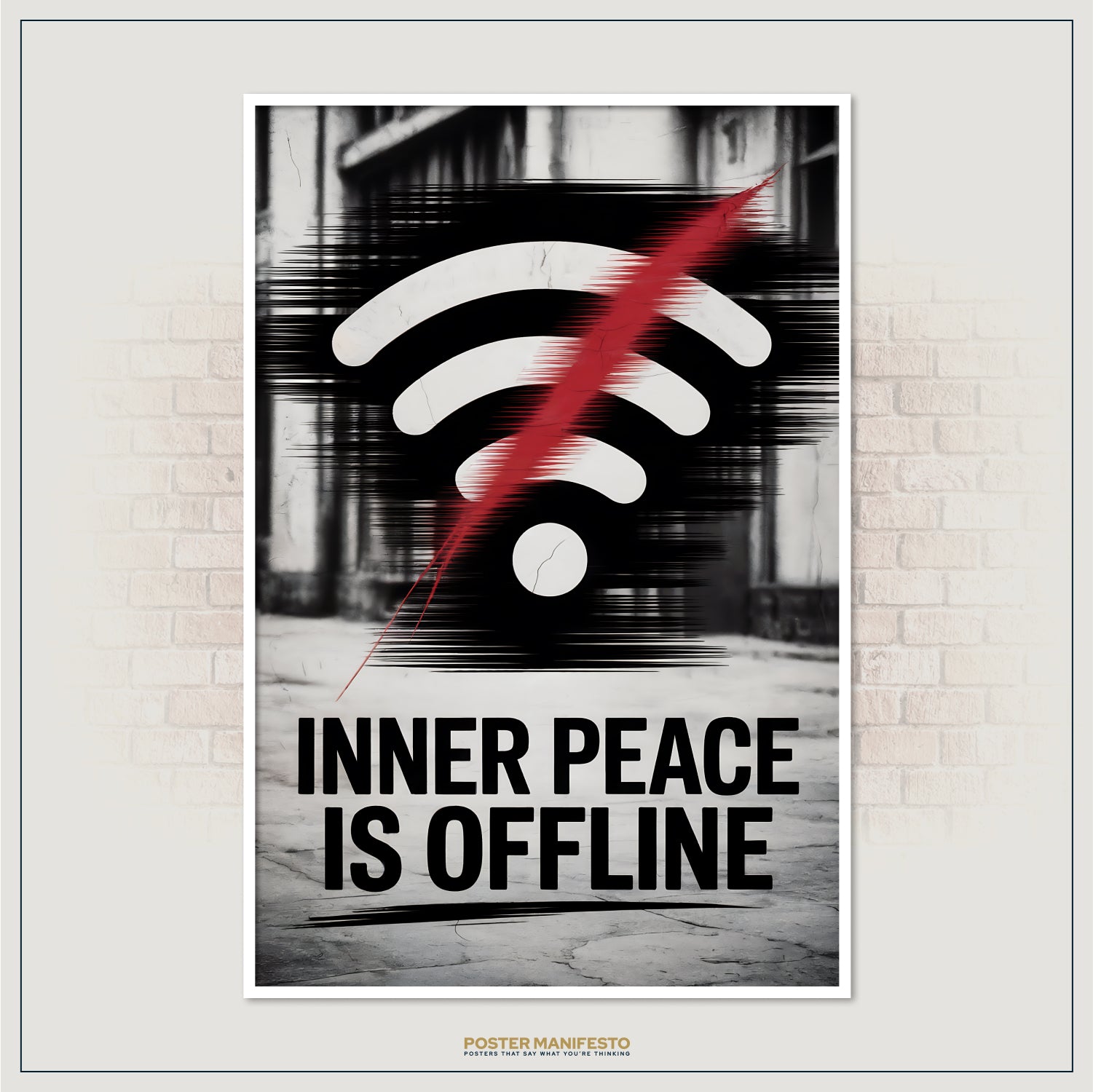 Minimalist WiFi disconnection symbol with bold red strike