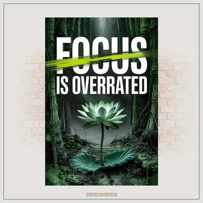 Bold typography wall art with green slash and lotus design